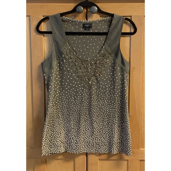 Anthropologie Deletta Tank Small Womens Army Green & Beige with Embellishments - Picture 3 of 9